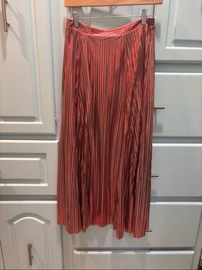 Anthropologie Gold/Red Stripe Pleated Maxi Skirt